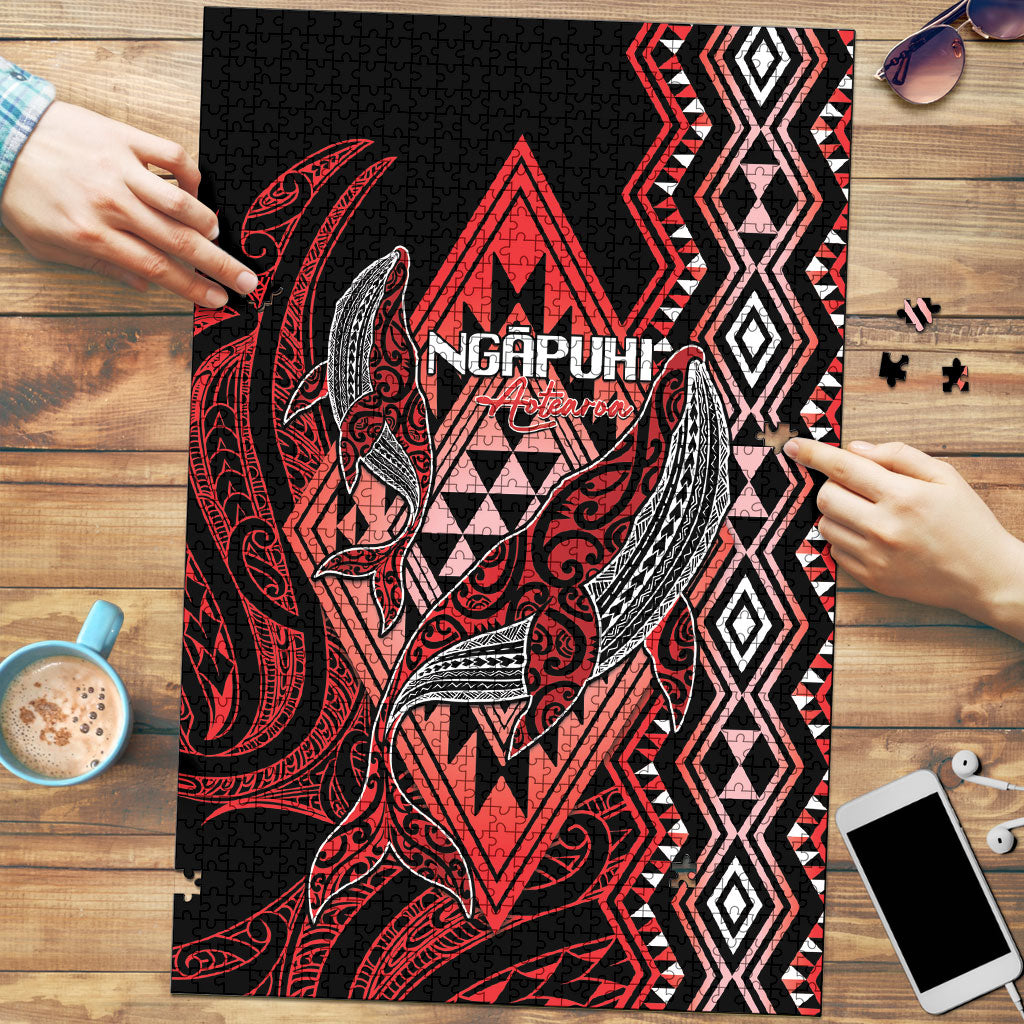 Aotearoa Iwi Ngapuhi Puzzle NZ Maori Humpback Whale Taniko Motifs LT14 Red - Polynesian Pride