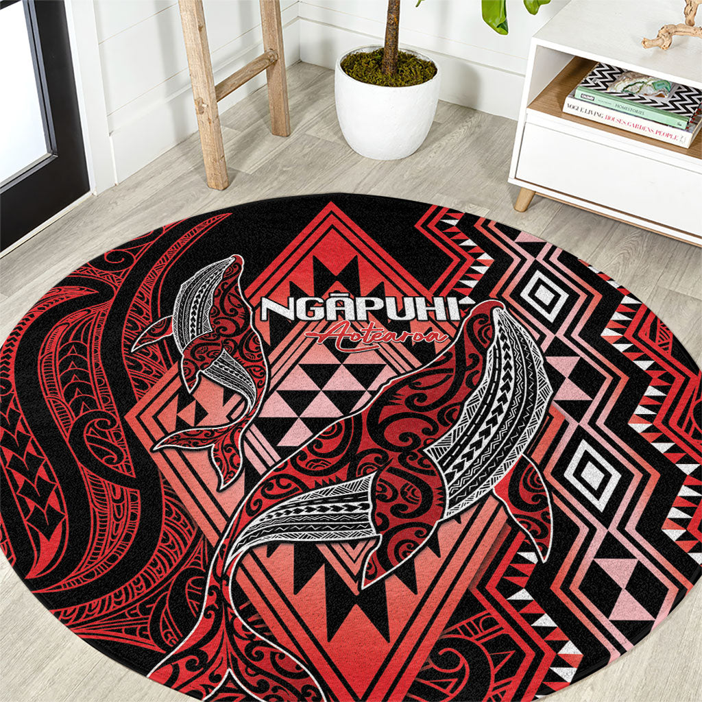 Aotearoa Iwi Ngapuhi Round Carpet NZ Maori Humpback Whale Taniko Motifs LT14 Red - Polynesian Pride