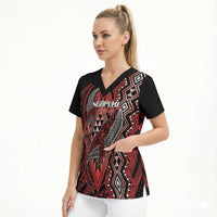 Aotearoa Iwi Ngapuhi Personalised Scrub Top NZ Maori Humpback Whale Taniko Motifs LT14 - Polynesian Pride