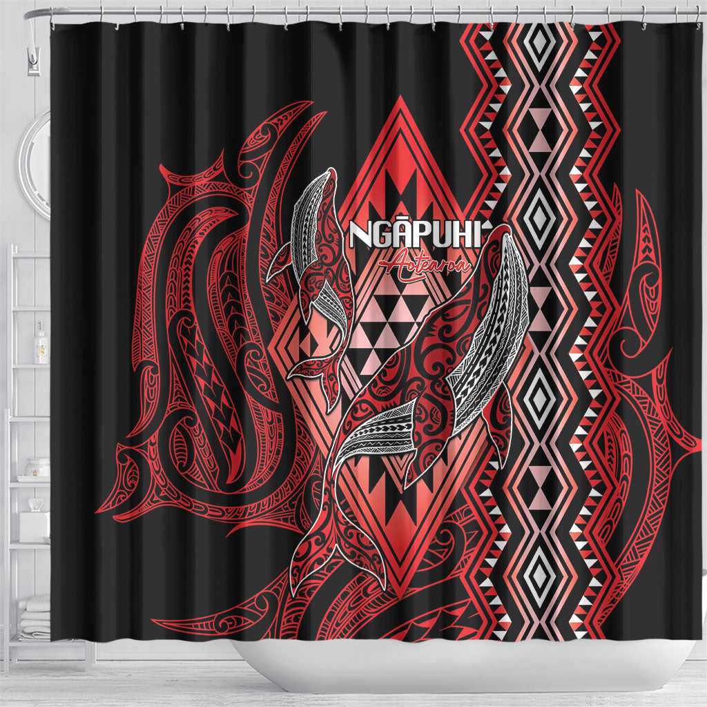 Aotearoa Iwi Ngapuhi Shower Curtain NZ Maori Humpback Whale Taniko Motifs LT14 - Polynesian Pride