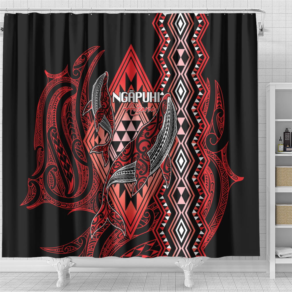 Aotearoa Iwi Ngapuhi Shower Curtain NZ Maori Humpback Whale Taniko Motifs LT14 - Polynesian Pride