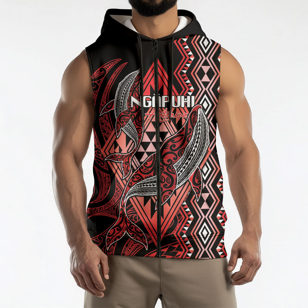 Aotearoa Iwi Ngapuhi Personalised Sleeveless Zip Hoodie NZ Maori Humpback Whale Taniko Motifs LT14 - Polynesian Pride