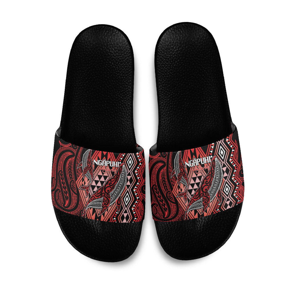 Aotearoa Iwi Ngapuhi Slide Sandals NZ Maori Humpback Whale Taniko Motifs LT14 Red - Polynesian Pride