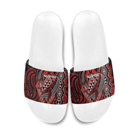 Aotearoa Iwi Ngapuhi Slide Sandals NZ Maori Humpback Whale Taniko Motifs LT14 Red - Polynesian Pride