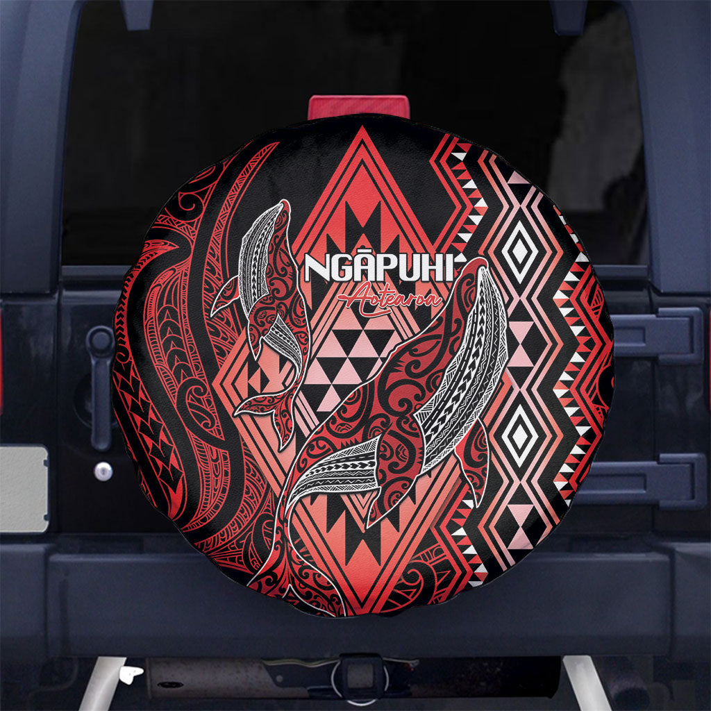 Aotearoa Iwi Ngapuhi Spare Tire Cover NZ Maori Humpback Whale Taniko Motifs LT14 No hole Red - Polynesian Pride