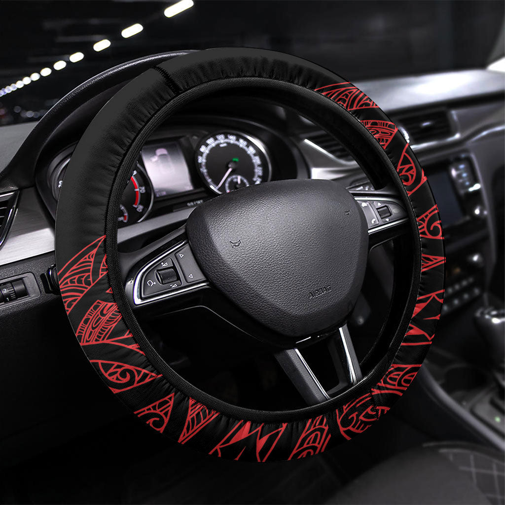 Aotearoa Iwi Ngapuhi Steering Wheel Cover NZ Maori Humpback Whale Taniko Motifs LT14 Universal Fit Red - Polynesian Pride