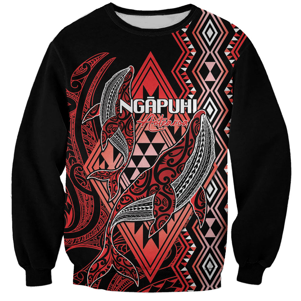 Aotearoa Iwi Ngapuhi Personalised Sweatshirt NZ Maori Humpback Whale Taniko Motifs LT14 Unisex Red - Polynesian Pride