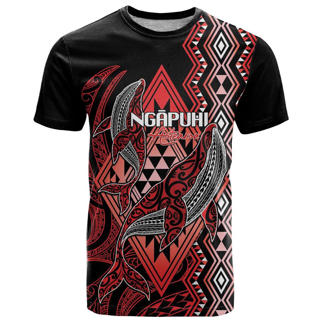 Aotearoa Iwi Ngapuhi Personalised T Shirt NZ Maori Humpback Whale Taniko Motifs LT14 Red - Polynesian Pride