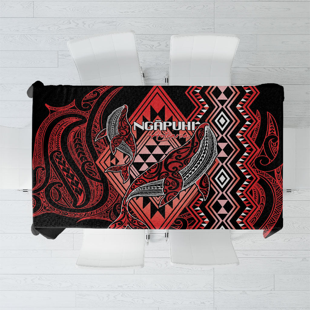 Aotearoa Iwi Ngapuhi Tablecloth NZ Maori Humpback Whale Taniko Motifs LT14 Red - Polynesian Pride