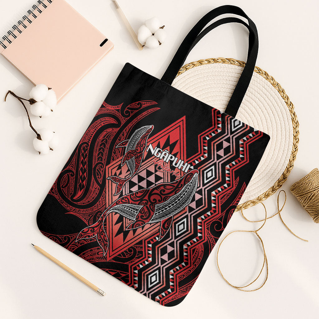 Aotearoa Iwi Ngapuhi Tote Bag NZ Maori Humpback Whale Taniko Motifs LT14 Black Strap One Size Red - Polynesian Pride