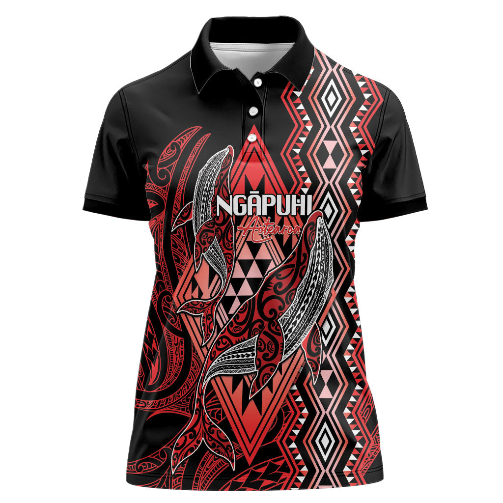 Aotearoa Iwi Ngapuhi Personalised Women Polo Shirt NZ Maori Humpback Whale Taniko Motifs LT14 Female Red - Polynesian Pride