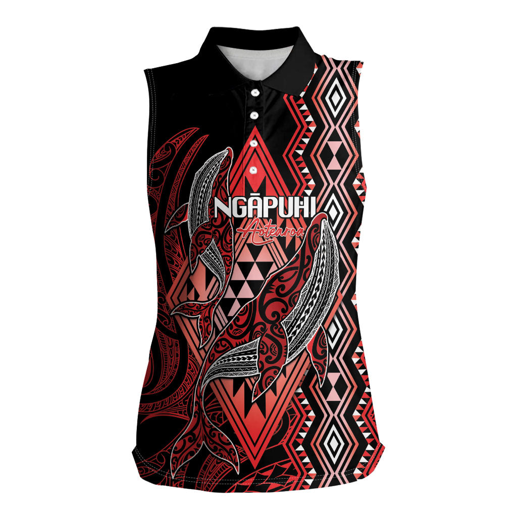 Aotearoa Iwi Ngapuhi Personalised Women Sleeveless Polo Shirt NZ Maori Humpback Whale Taniko Motifs LT14 Female Red - Polynesian Pride