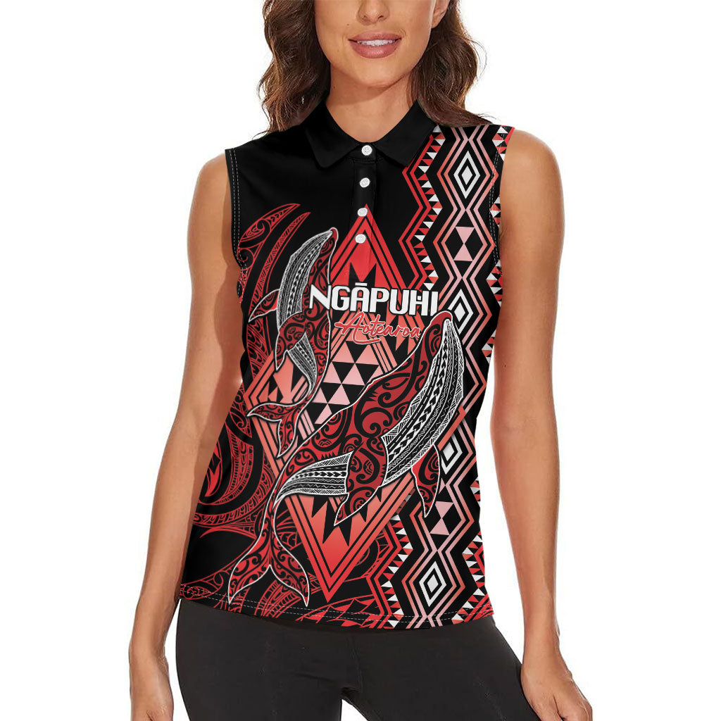 Aotearoa Iwi Ngapuhi Personalised Women Sleeveless Polo Shirt NZ Maori Humpback Whale Taniko Motifs LT14 - Polynesian Pride