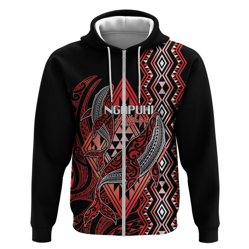 Aotearoa Iwi Ngapuhi Personalised Zip Hoodie NZ Maori Humpback Whale Taniko Motifs LT14 Zip Hoodie Red - Polynesian Pride