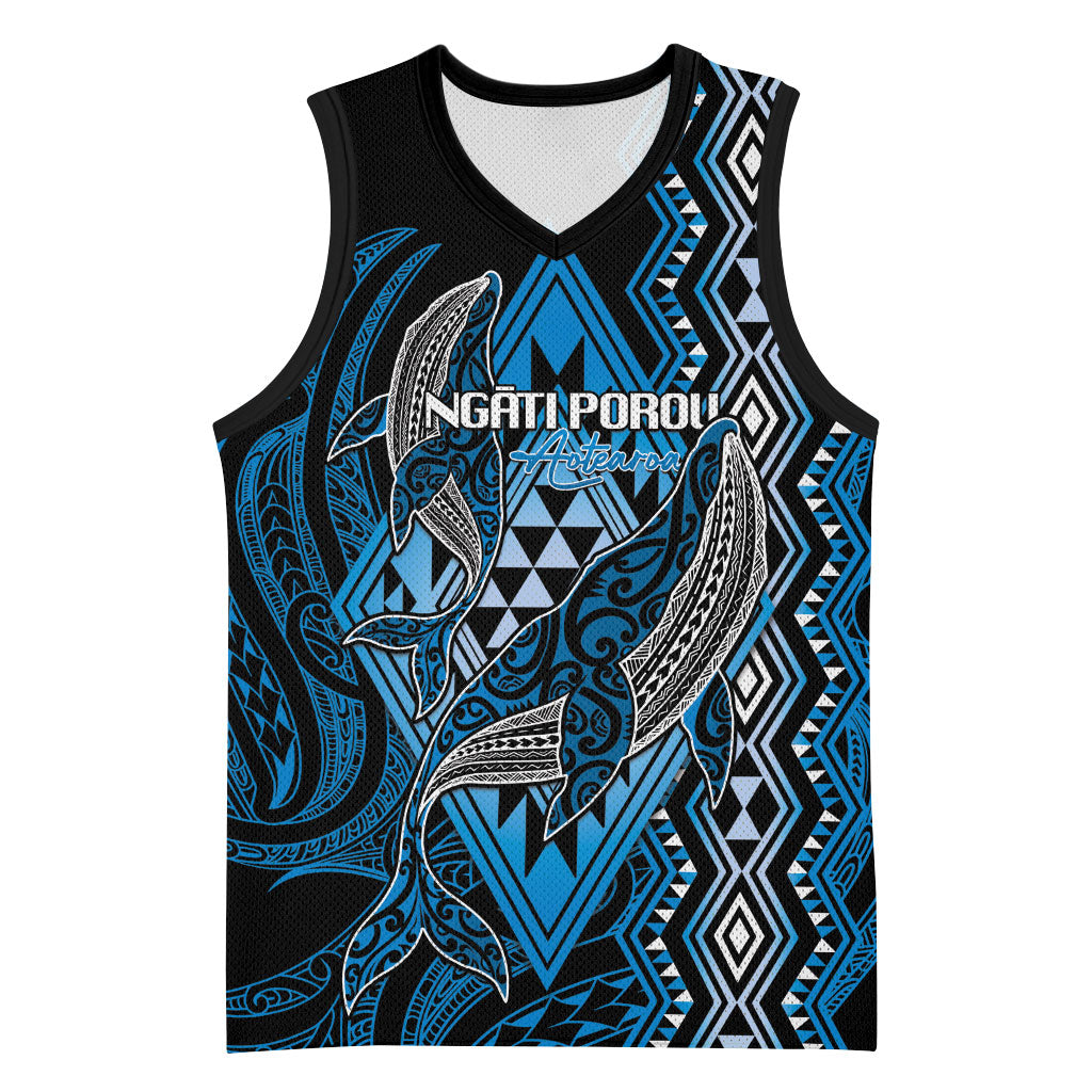 Aotearoa Iwi Ngati Porou Personalised Basketball Jersey NZ Maori Humpback Whale Taniko Motifs LT14 Unisex Blue - Polynesian Pride