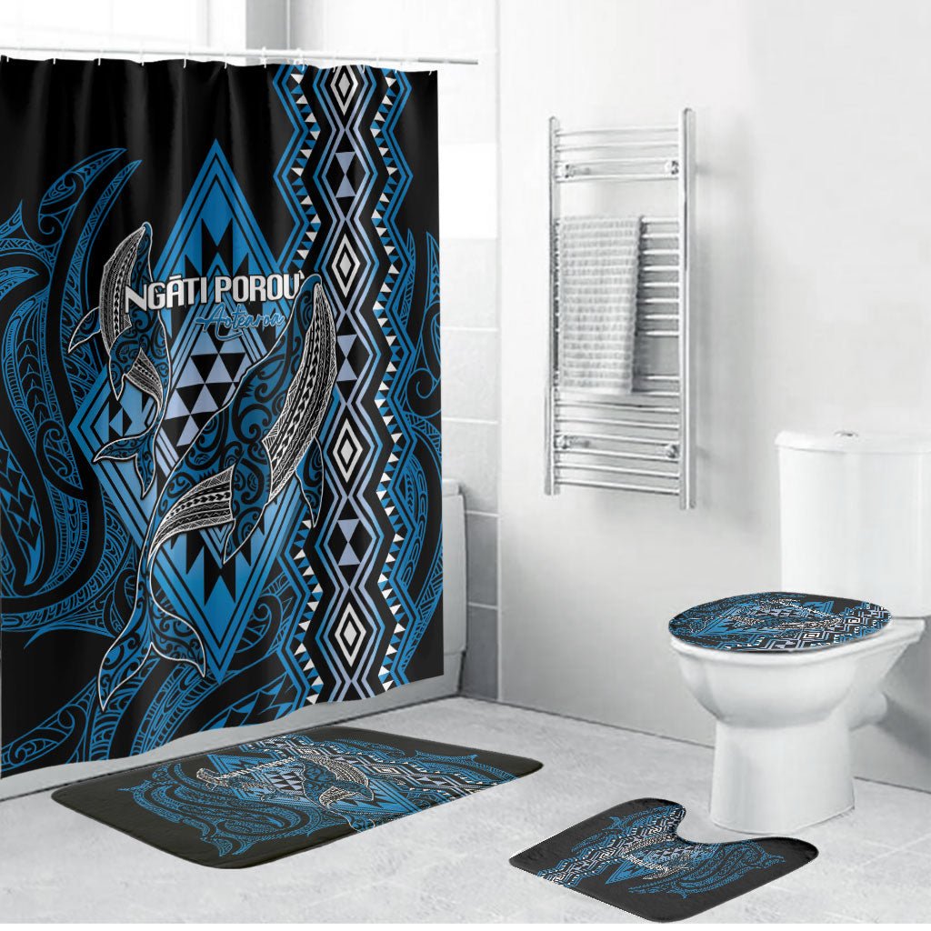 Aotearoa Iwi Ngati Porou Bathroom Set NZ Maori Humpback Whale Taniko Motifs LT14 Bathroom Set (4 pcs) Blue - Polynesian Pride