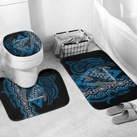 Aotearoa Iwi Ngati Porou Bathroom Set NZ Maori Humpback Whale Taniko Motifs LT14 Mat Set Only (3 pcs) One Size Blue - Polynesian Pride
