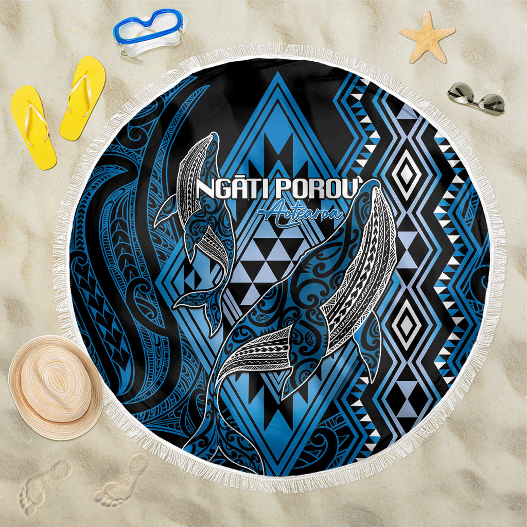 Aotearoa Iwi Ngati Porou Beach Blanket NZ Maori Humpback Whale Taniko Motifs LT14 One Size 150cm Blue - Polynesian Pride