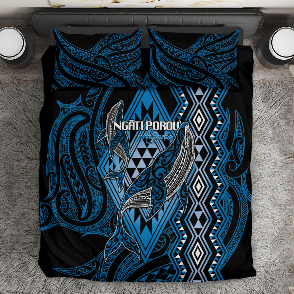 Aotearoa Iwi Ngati Porou Bedding Set NZ Maori Humpback Whale Taniko Motifs LT14 Blue - Polynesian Pride