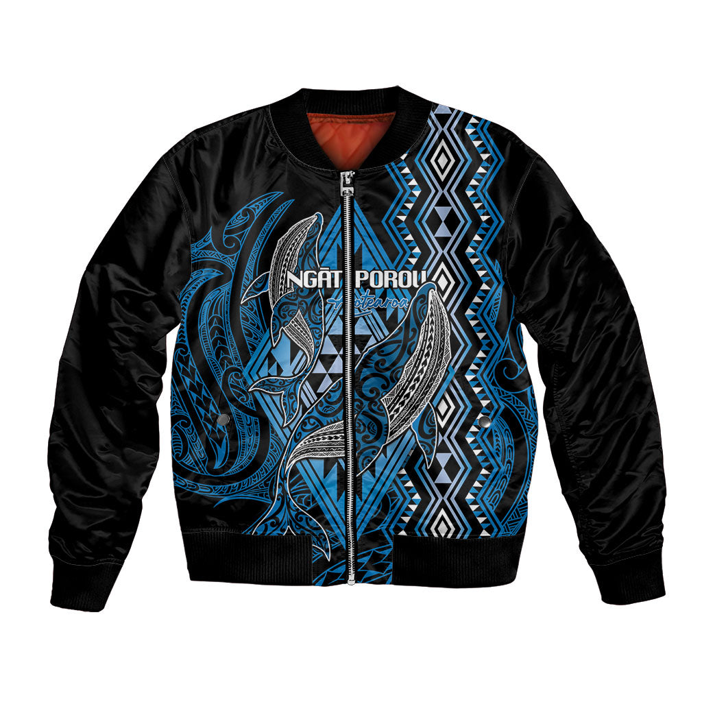 Aotearoa Iwi Ngati Porou Personalised Bomber Jacket NZ Maori Humpback Whale Taniko Motifs LT14 Unisex Blue - Polynesian Pride