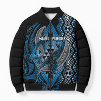 Aotearoa Iwi Ngati Porou Personalised Bomber Puffer Jacket NZ Maori Humpback Whale Taniko Motifs LT14 Unisex Blue - Polynesian Pride