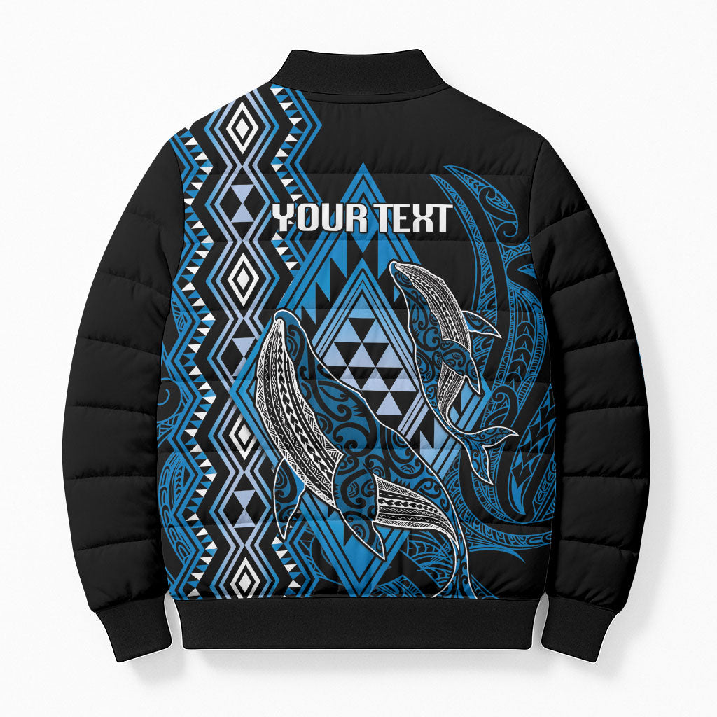 Aotearoa Iwi Ngati Porou Personalised Bomber Puffer Jacket NZ Maori Humpback Whale Taniko Motifs LT14 - Polynesian Pride