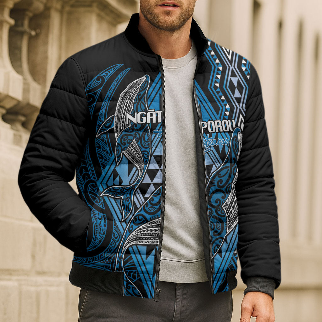 Aotearoa Iwi Ngati Porou Personalised Bomber Puffer Jacket NZ Maori Humpback Whale Taniko Motifs LT14 - Polynesian Pride
