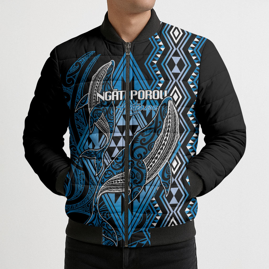 Aotearoa Iwi Ngati Porou Personalised Bomber Puffer Jacket NZ Maori Humpback Whale Taniko Motifs LT14 - Polynesian Pride
