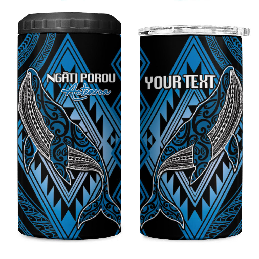 Aotearoa Iwi Ngati Porou Personalised 4 in 1 Can Cooler Tumbler NZ Maori Humpback Whale Taniko Motifs LT14 One Size: 16 oz Blue - Polynesian Pride