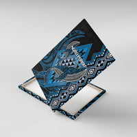 Aotearoa Iwi Ngati Porou Canvas Wall Art NZ Maori Humpback Whale Taniko Motifs LT14 With Frame Blue - Polynesian Pride