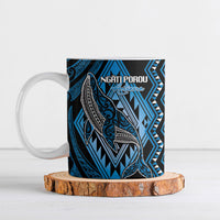 Aotearoa Iwi Ngati Porou Personalised Ceramic Mug NZ Maori Humpback Whale Taniko Motifs LT14 Blue - Polynesian Pride