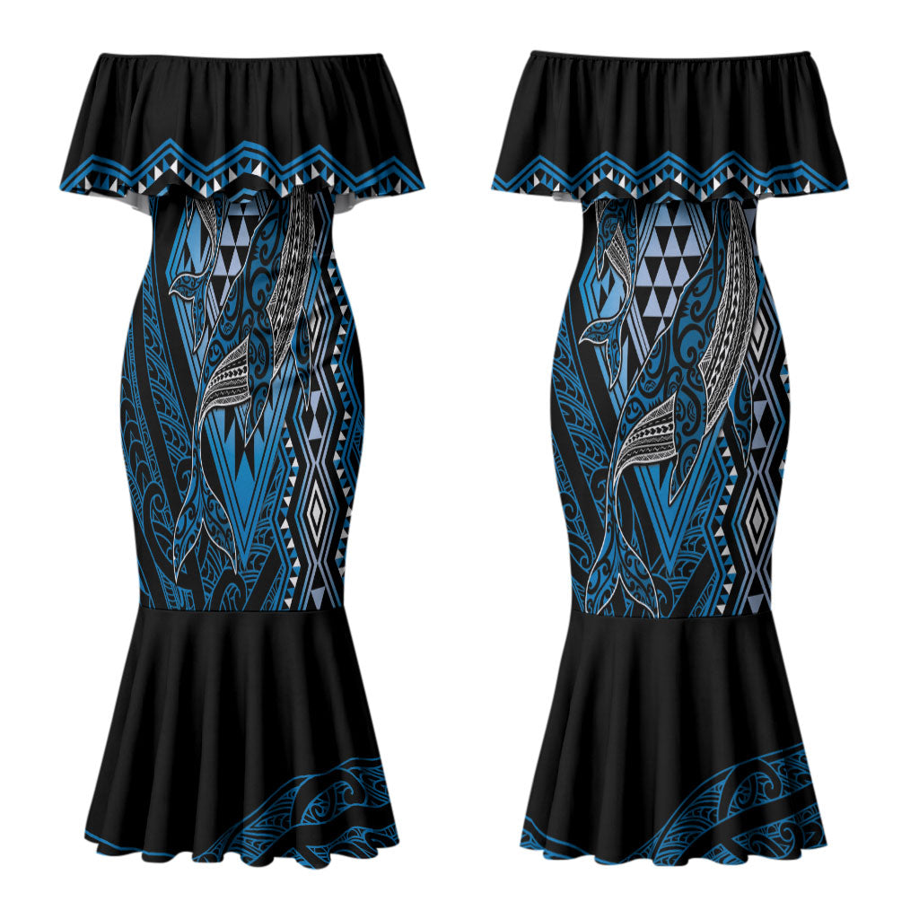 Aotearoa Iwi Ngati Porou Personalised Couples Matching Mermaid Dress and Hawaiian Shirt NZ Maori Humpback Whale Taniko Motifs LT14 - Polynesian Pride