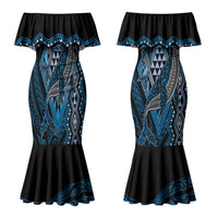 Aotearoa Iwi Ngati Porou Personalised Couples Matching Mermaid Dress and Long Sleeve Button Shirt NZ Maori Humpback Whale Taniko Motifs LT14 - Polynesian Pride