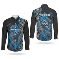 Aotearoa Iwi Ngati Porou Personalised Couples Matching Puletasi and Long Sleeve Button Shirt NZ Maori Humpback Whale Taniko Motifs LT14 - Polynesian Pride