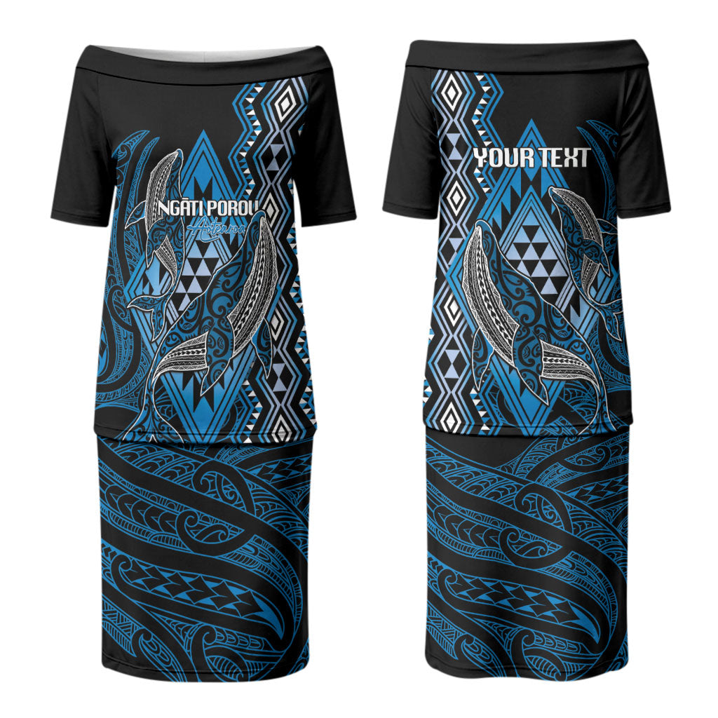 Aotearoa Iwi Ngati Porou Personalised Couples Matching Puletasi and Long Sleeve Button Shirt NZ Maori Humpback Whale Taniko Motifs LT14 - Polynesian Pride