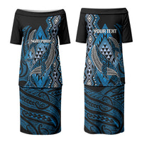 Aotearoa Iwi Ngati Porou Personalised Couples Matching Puletasi and Long Sleeve Button Shirt NZ Maori Humpback Whale Taniko Motifs LT14 - Polynesian Pride