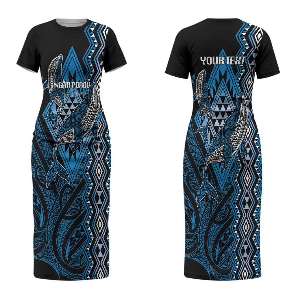 Aotearoa Iwi Ngati Porou Personalised Couples Matching Short Sleeve Bodycon Dress and Long Sleeve Button Shirt NZ Maori Humpback Whale Taniko Motifs LT14 - Polynesian Pride