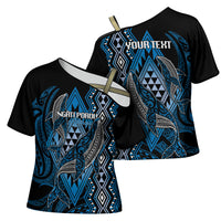 Aotearoa Iwi Ngati Porou Personalised Cross Shoulder Shirt NZ Maori Humpback Whale Taniko Motifs LT14 - Polynesian Pride