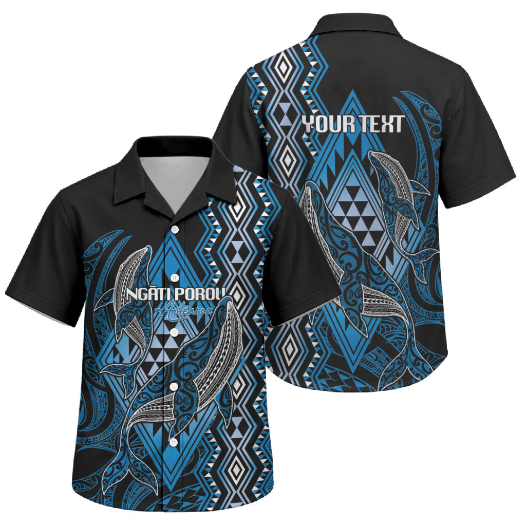 Aotearoa Iwi Ngati Porou Personalised Family Matching Off Shoulder Short Dress and Hawaiian Shirt NZ Maori Humpback Whale Taniko Motifs LT14 Son's Shirt Blue - Polynesian Pride