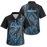 Aotearoa Iwi Ngati Porou Personalised Family Matching Off Shoulder Short Dress and Hawaiian Shirt NZ Maori Humpback Whale Taniko Motifs LT14 Son's Shirt Blue - Polynesian Pride