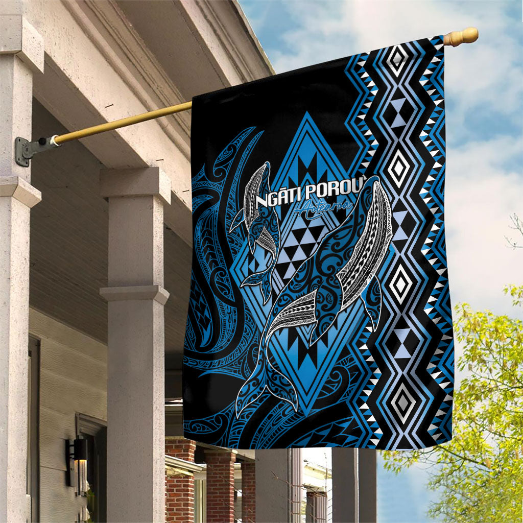 Aotearoa Iwi Ngati Porou Garden Flag NZ Maori Humpback Whale Taniko Motifs LT14 House Flag Blue - Polynesian Pride