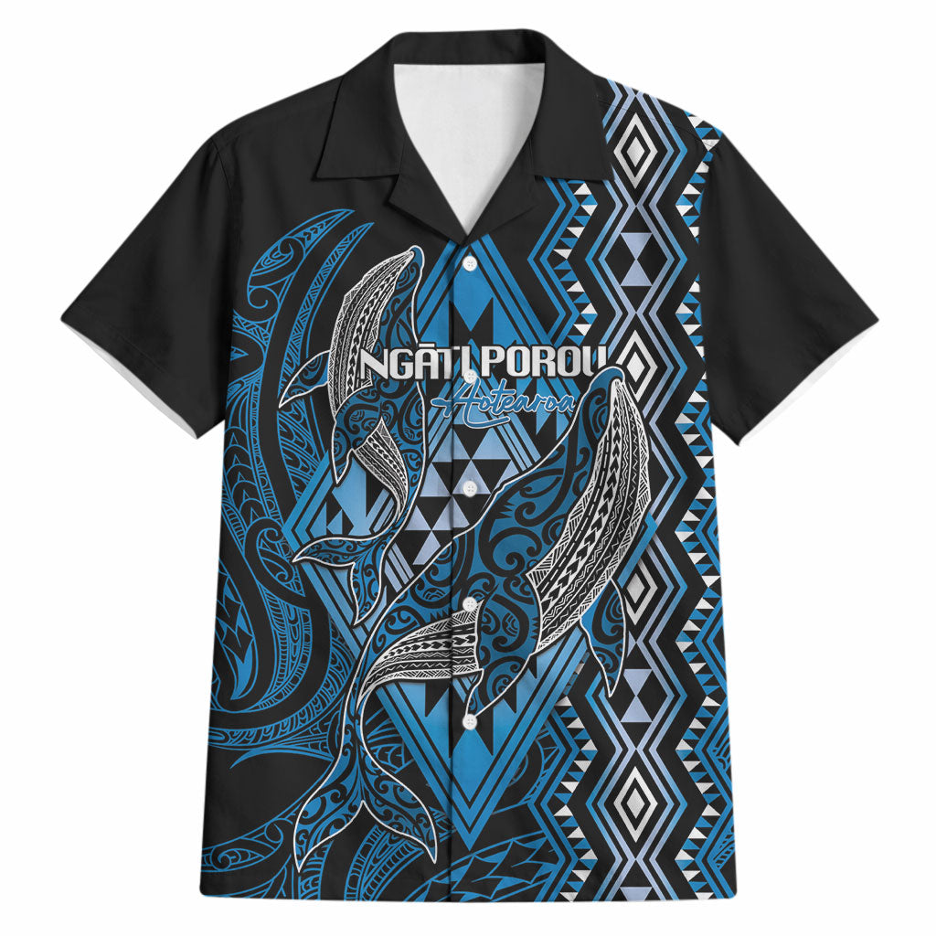 Aotearoa Iwi Ngati Porou Personalised Hawaiian Shirt NZ Maori Humpback Whale Taniko Motifs LT14 Blue - Polynesian Pride