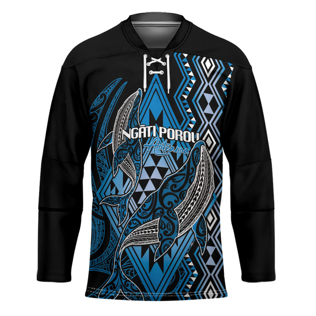 Aotearoa Iwi Ngati Porou Personalised Hockey Jersey NZ Maori Humpback Whale Taniko Motifs LT14 Unisex Blue - Polynesian Pride