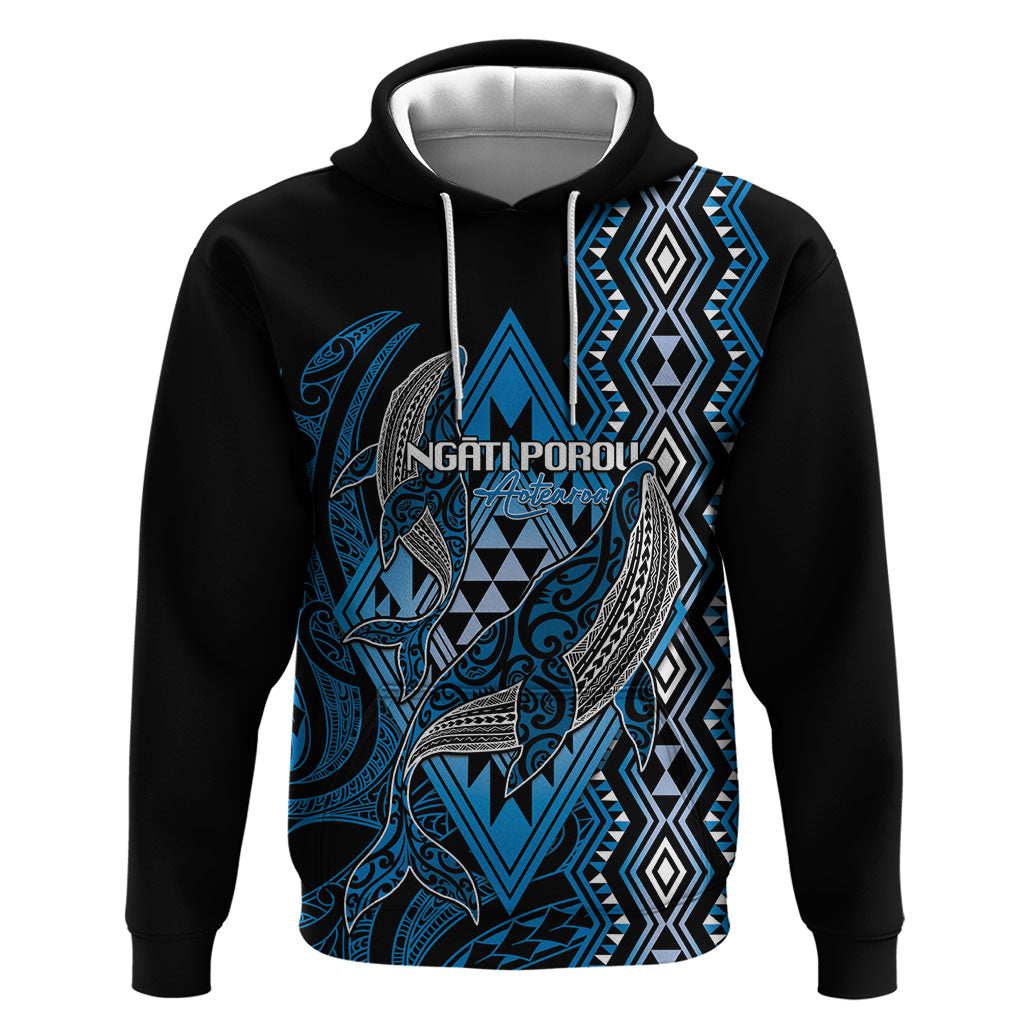 Aotearoa Iwi Ngati Porou Personalised Hoodie NZ Maori Humpback Whale Taniko Motifs LT14 Pullover Hoodie Blue - Polynesian Pride