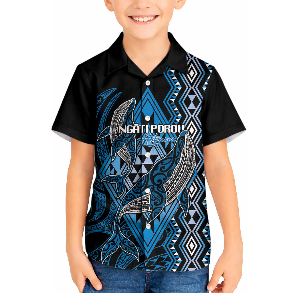 Aotearoa Iwi Ngati Porou Personalised Kid Hawaiian Shirt NZ Maori Humpback Whale Taniko Motifs LT14 Kid Blue - Polynesian Pride