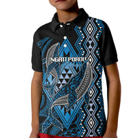 Aotearoa Iwi Ngati Porou Personalised Kid Polo Shirt NZ Maori Humpback Whale Taniko Motifs LT14 Kid Blue - Polynesian Pride