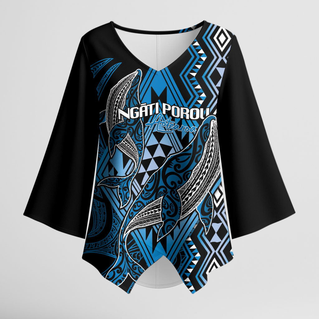 Aotearoa Iwi Ngati Porou Personalised Kimono Sleeve Blouse NZ Maori Humpback Whale Taniko Motifs LT14 Female Blue - Polynesian Pride