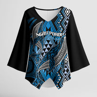 Aotearoa Iwi Ngati Porou Personalised Kimono Sleeve Blouse NZ Maori Humpback Whale Taniko Motifs LT14 Female Blue - Polynesian Pride