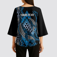 Aotearoa Iwi Ngati Porou Personalised Kimono Sleeve Blouse NZ Maori Humpback Whale Taniko Motifs LT14 - Polynesian Pride