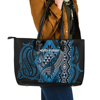 Aotearoa Iwi Ngati Porou Leather Tote Bag NZ Maori Humpback Whale Taniko Motifs LT14 - Polynesian Pride